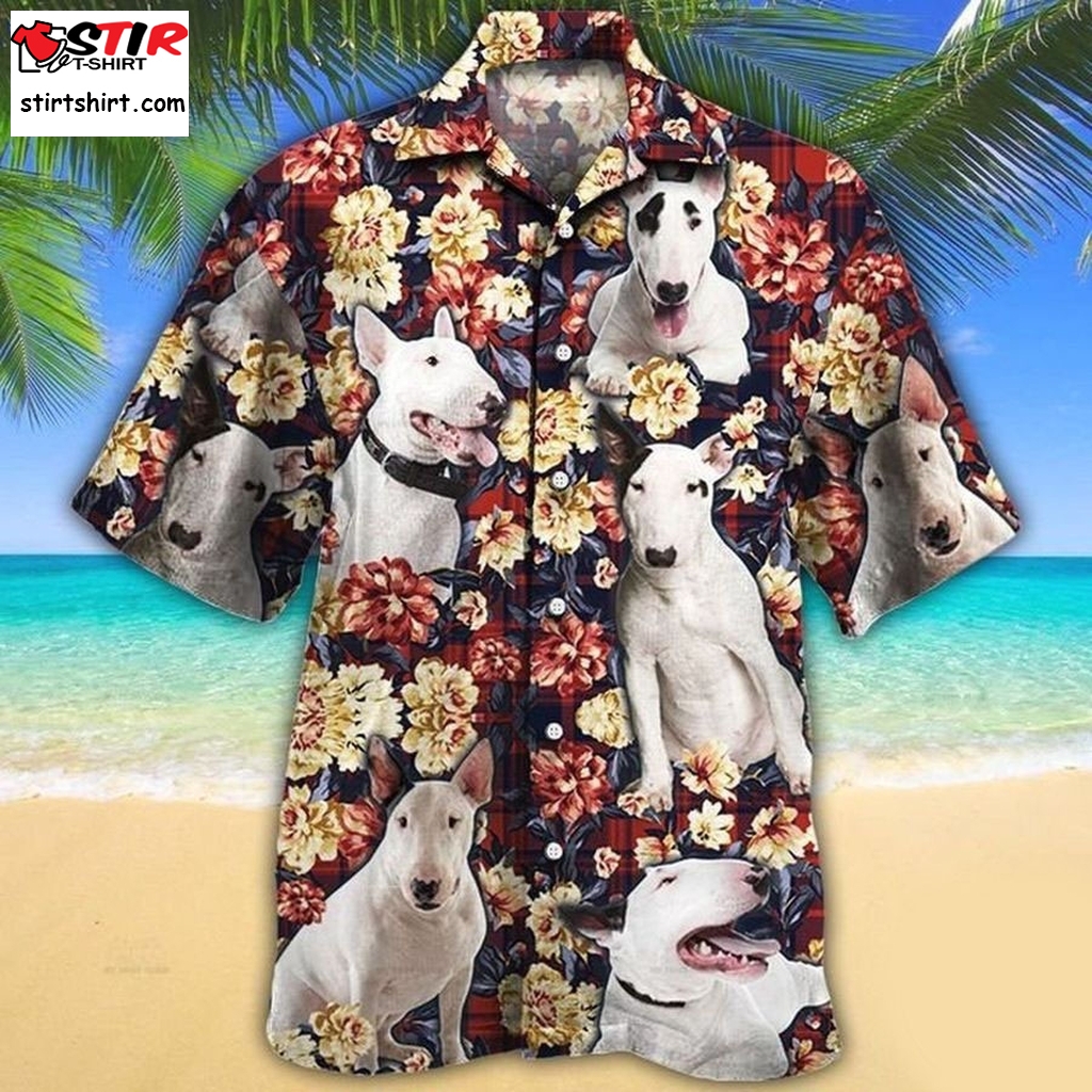 Bull Terrier Dog Lovers Red Plaid Pattern Hawaiian Shirt  s Red