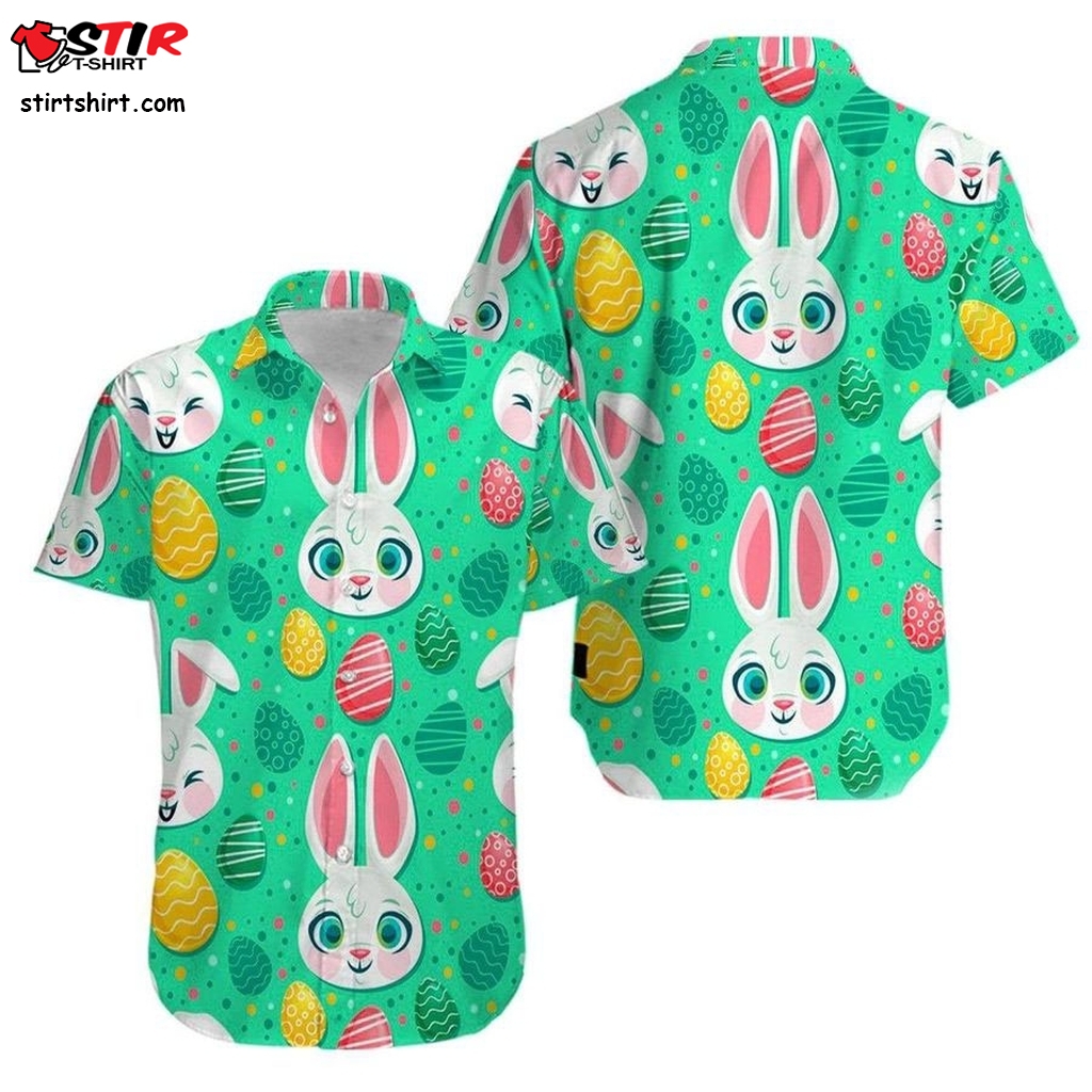 Bunny Green Egg Happy Easter Day Hawaiian Aloha Shirts V  s Green