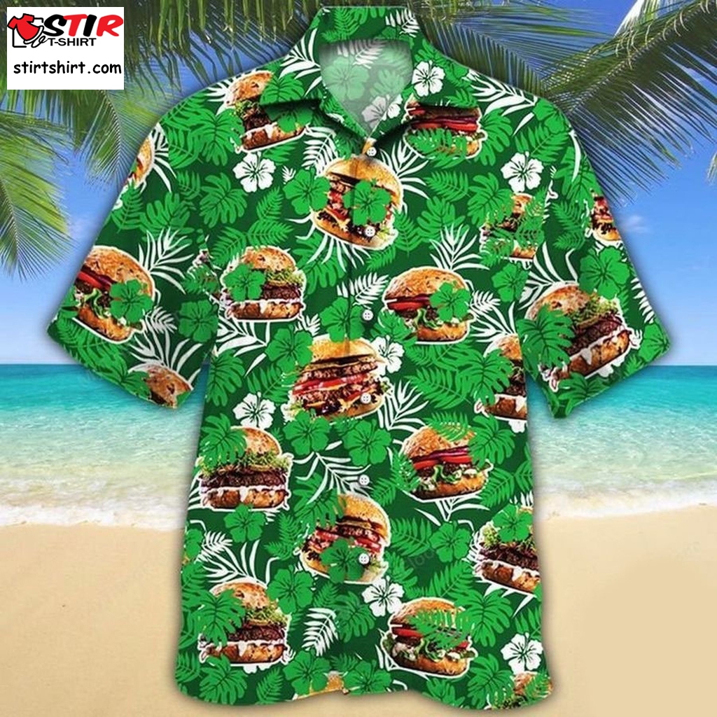 Burger Lovers Green Floral Hawaiian Shirt  s Green