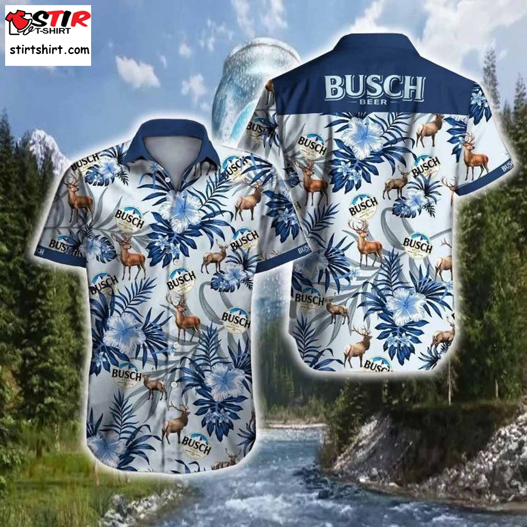 Busch Light Deer  Blue Flower Unisex Summer Hawaiian Shirt  Light Blue 