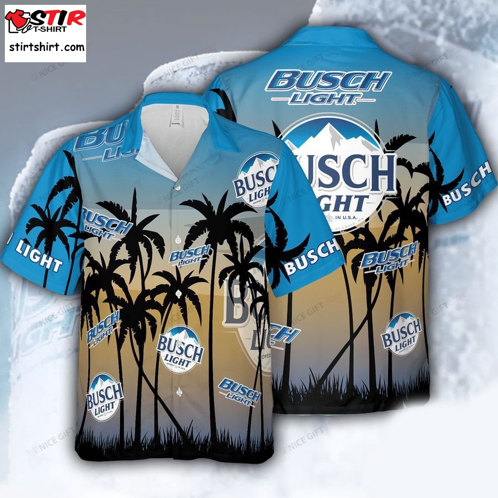 Busch Light Palm Tree Blue Sunset Hawaiian Shirt  s Blue