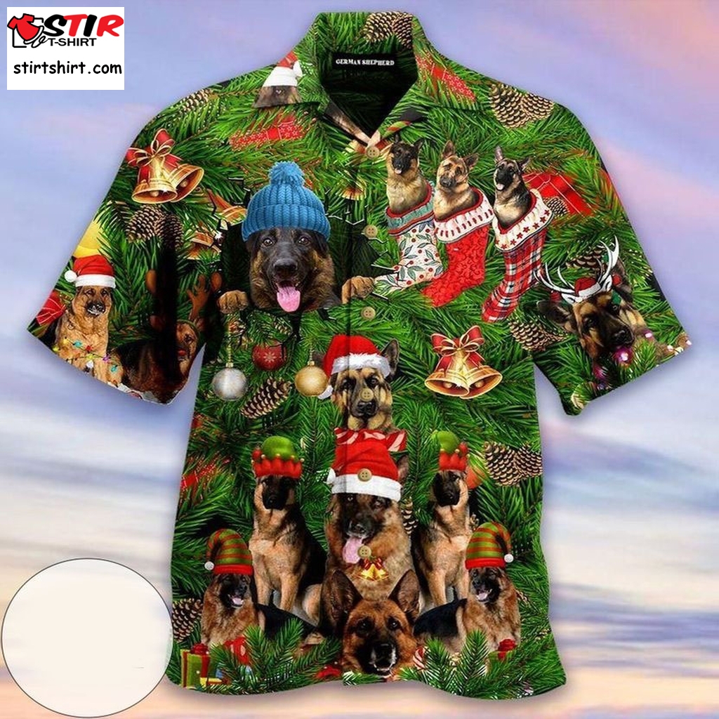 Buy Lovely Christmas German Shepherd Green Hawaiian Aloha Shirts  s Green