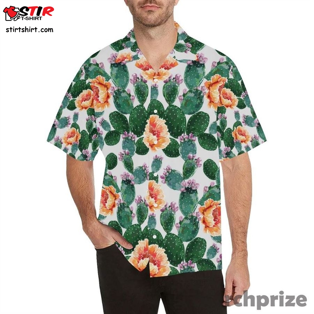 Cactus And Flower Pattern Men's All Over Print Hawaiian Aloha Shirt Hawaiian Shorts Beach Short Slee   Red  Pattern