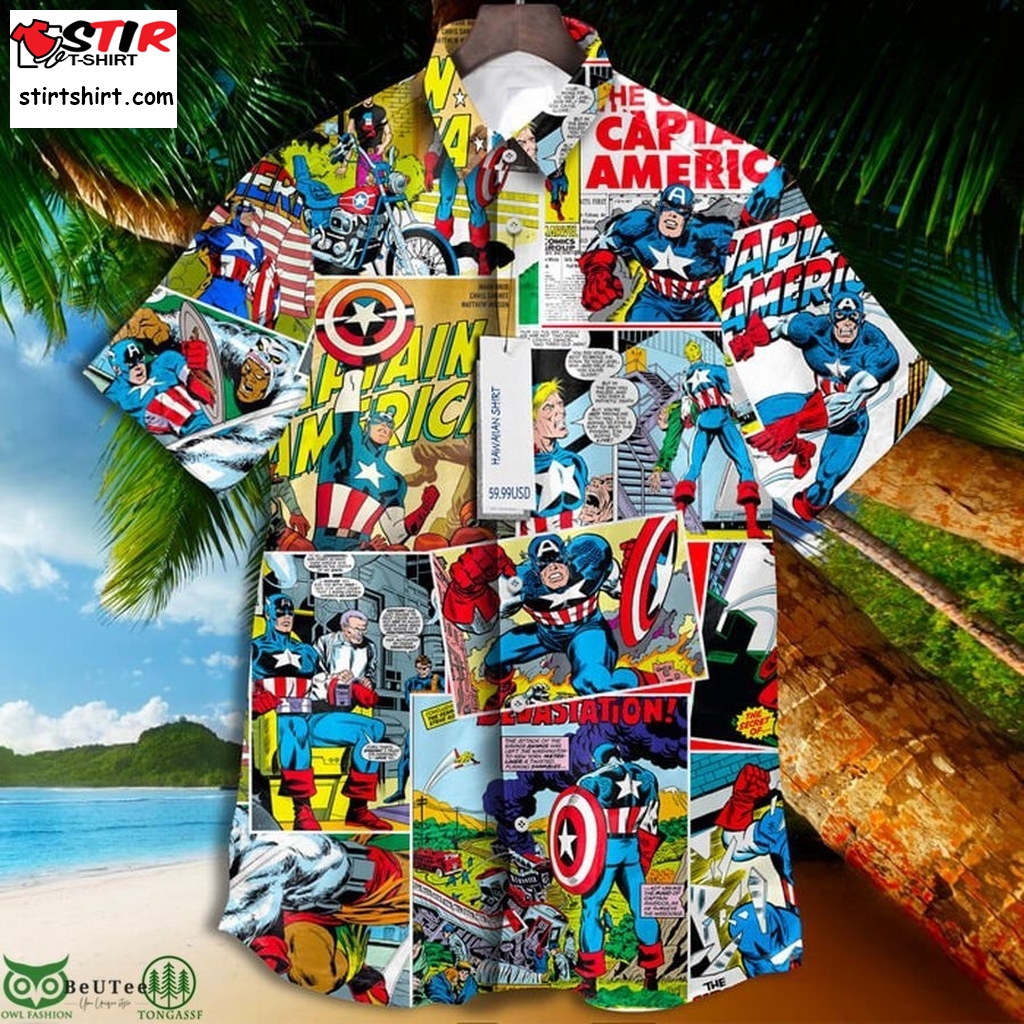 Captain America Super Hero Marvel Comics 3D Art Tropical Vintage Grateful Hawaiian Shirt  Vintage s