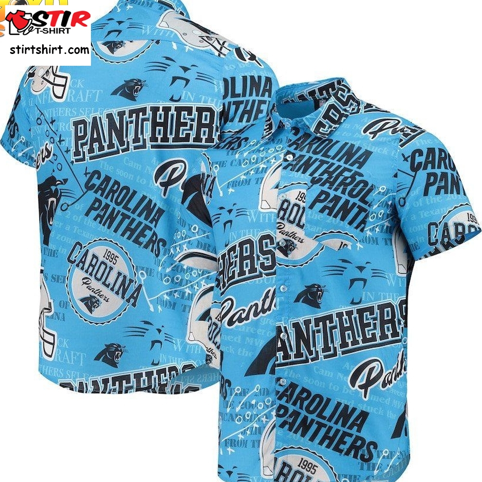 Carolina Panthers Blue Thematic Button Up Hawaiian Shirt Hawaiian Shirts Blue  Carolina Panthers 