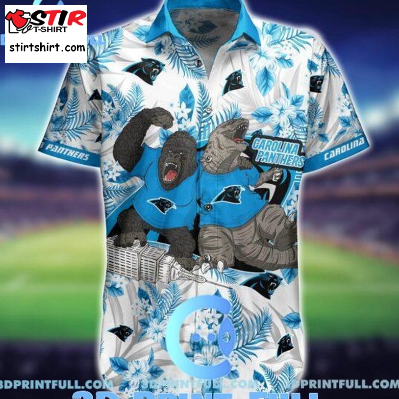 Carolina Panthers Hawaiian Shirt Short Kingkong Godzilla  Carolina Panthers 