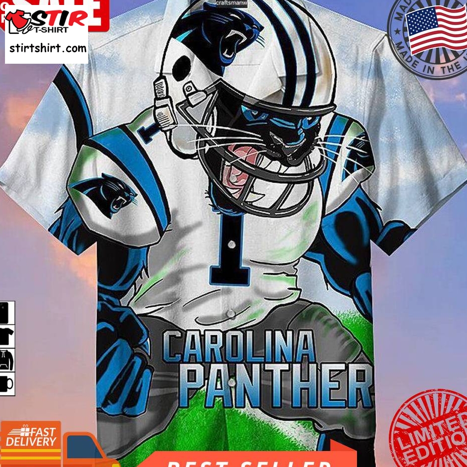 Carolina Panthers Nfl Hawaiian Graphic Print Short Sleeve Hawaiian Shirt L98   5681  Carolina Panthers 