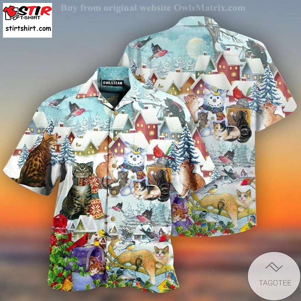 Cat And Bird Winter Christmas Vibe Hawaiian Shirt