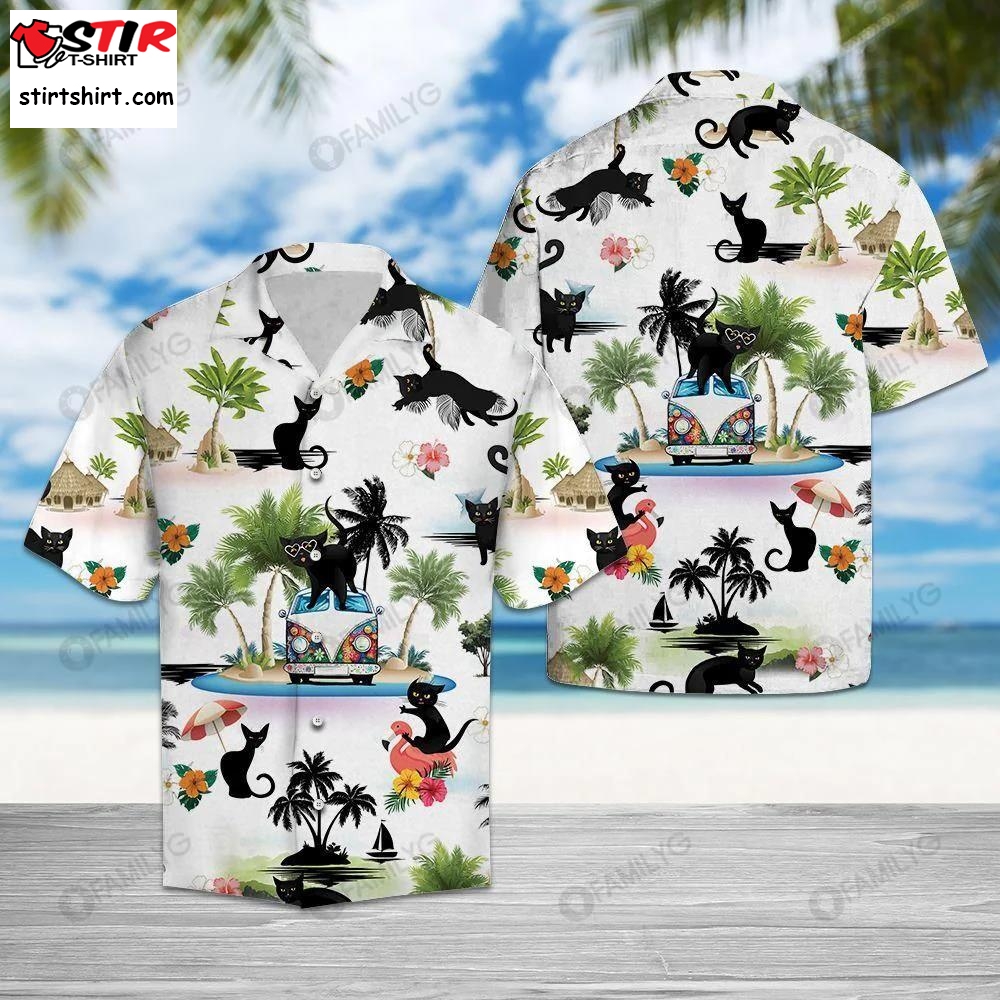 Cat Shirt   Black Cat On Summer Beach Aloha Cat Hawaiian Shirt Summer Hawaiian For Men, Women, Couple