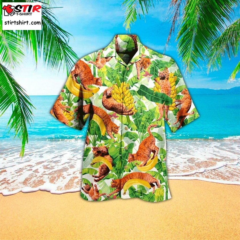 Cat With Banana Pattern Hawaiian Shirt For Men Women   Aloha Shirt, Short Sleeve Series   Vintage Hawaii Beach Shirt, Summer Shirt  Vintage s