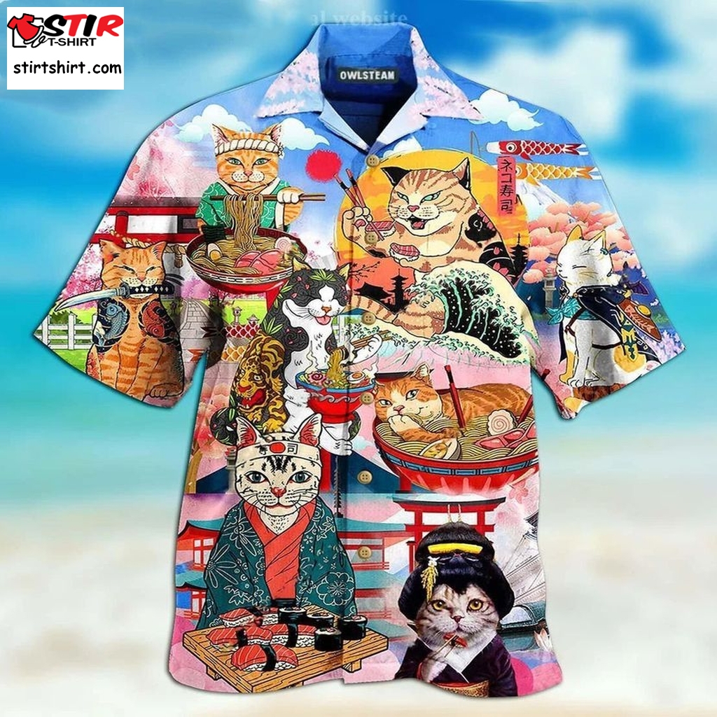 Cats Samurai With Ramen Hawaiian Shirt  Hawaiian Cat Shirt