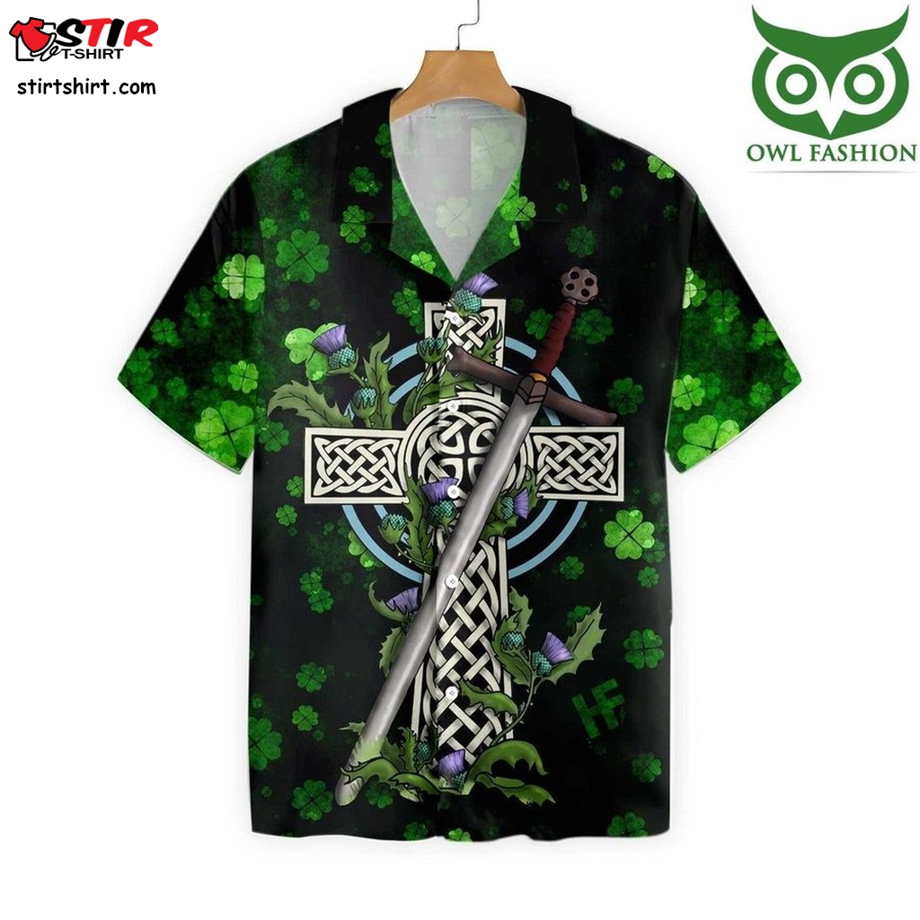 Celtic Cross Irish By Blood Hawaiian Shirt