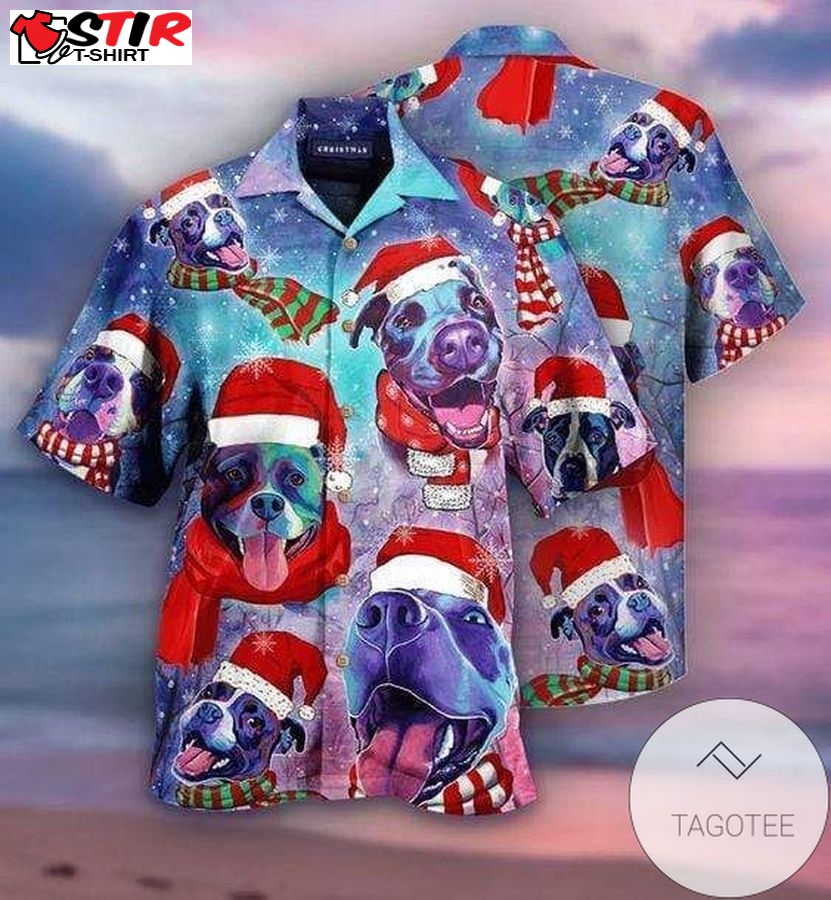 Check Out This Awesome Funny Santa Pitbull Blue Hawaiian Aloha Shirts