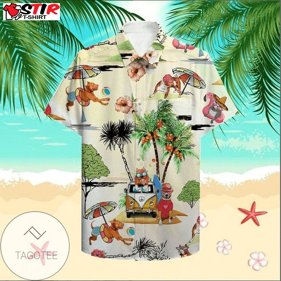 Check Out This Awesome Pitbull Funny On The Beach Unisex Authentic Hawaiian Shirt 2023 H