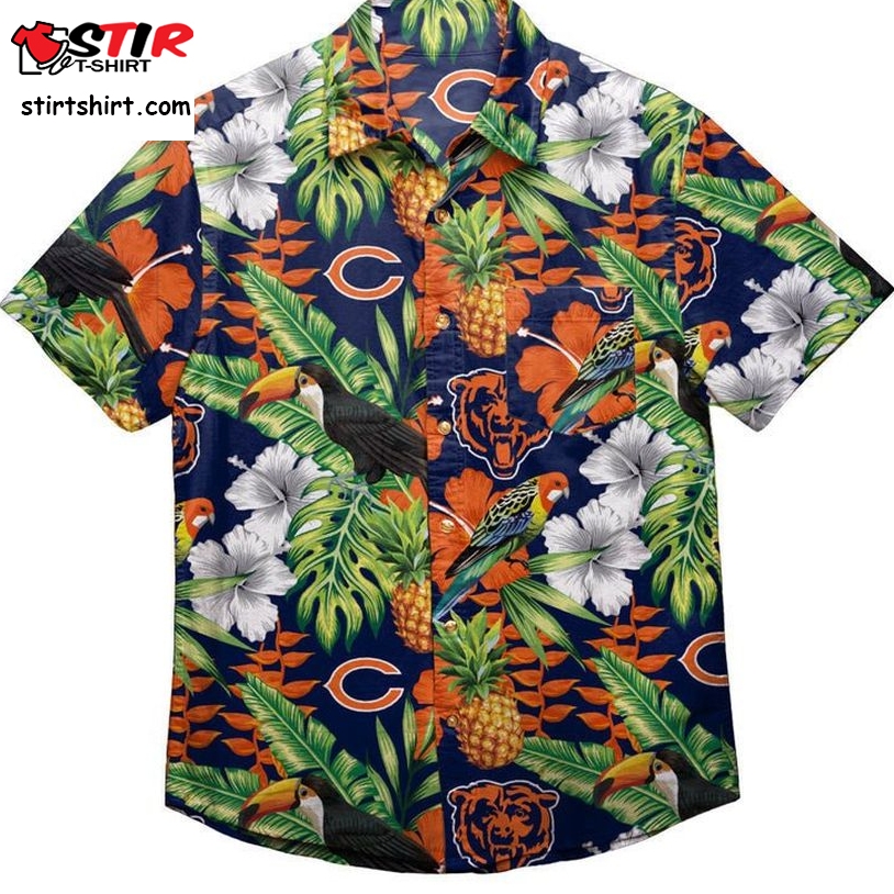 Chicago Bears Floral Button Up Hawaiian Shirt