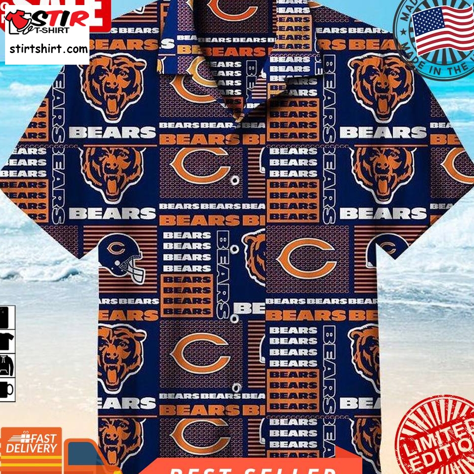 Chicago Bears Nfl Hawaiian Graphic Print Short Sleeve Hawaiian Shirt L98   2818  Chicago Bears 
