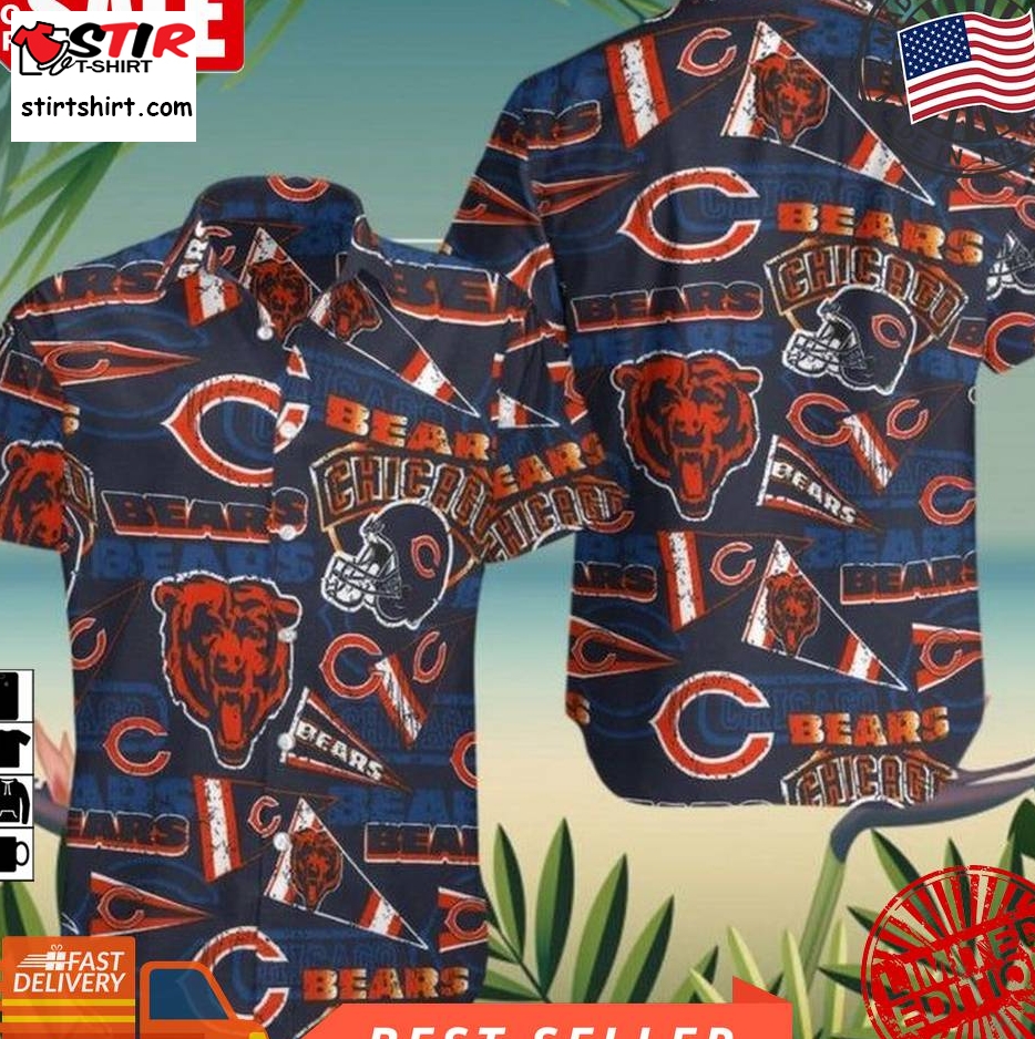 Chicago Bears Nfl Hawaiian Graphic Print Short Sleeve Hawaiian Shirt L98  Chicago Bears 