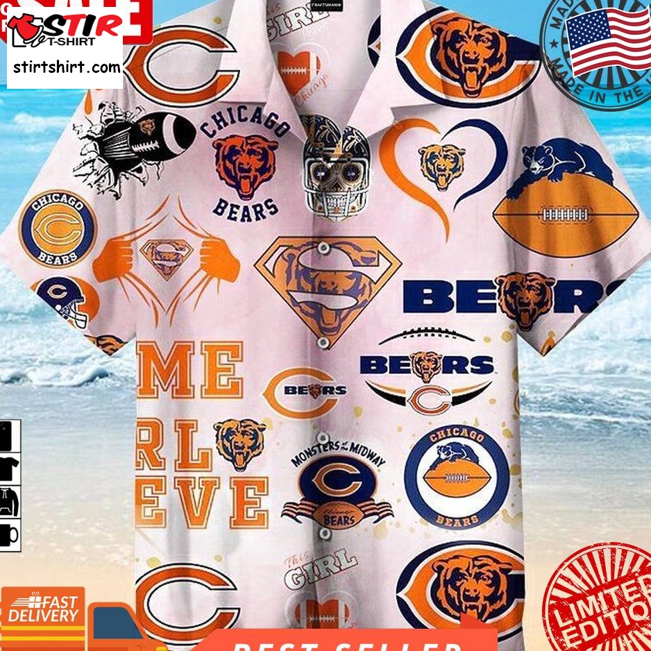 Chicago Bears Sign Art Nfl Hawaiian Graphic Print Short Sleeve Hawaiian Shirt Size S   5Xl  Chicago Bears 
