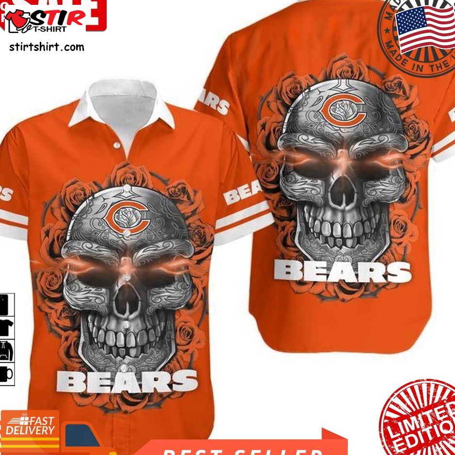Chicago Bears Sugar Skull Nfl Gift For Fan Hawaiian Graphic Print Short Sleeve Hawaiian Shirt H97  Chicago Bears 