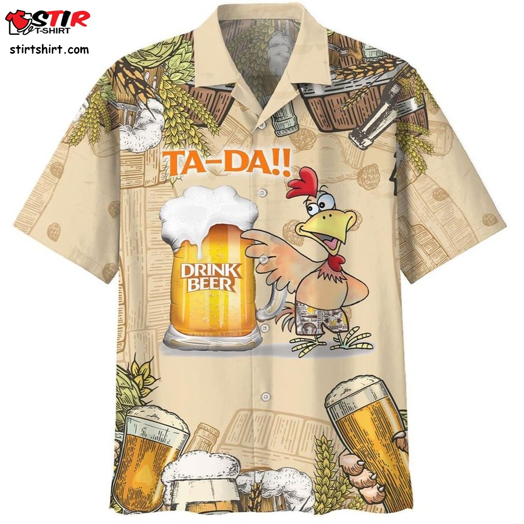 Chicken Beer Ta Da Hawaiian Shirt  90's 