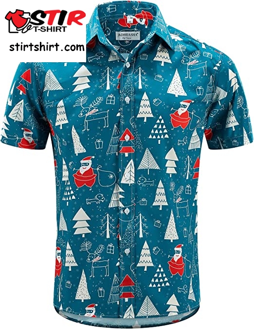 Christmas Hawaiian Shirt For Men Short Sleeve Button Down Santa Vacation Dress Shirts  Christmas 