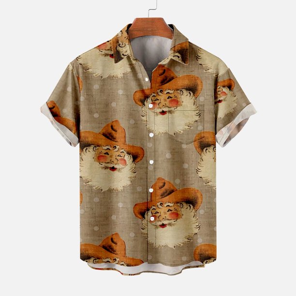 Christmas Hawaiian Shirts For Men Funny Santa Claus Print Button Down T Shirts Short Sleeve Casual Vacation Beach Tees Tops Khakijpeg
