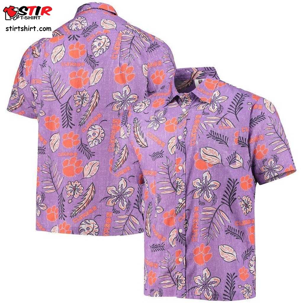 Clemson Tigers Purple Vintage Floral Button Up Hawaiian Shirt  Vintage s