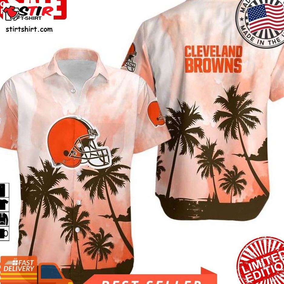 Cleveland Browns Coconut Trees Nfl Gift For Fan Hawaiian Graphic Print Short Sleeve Hawaiian Shirt H97  Cleveland Browns 