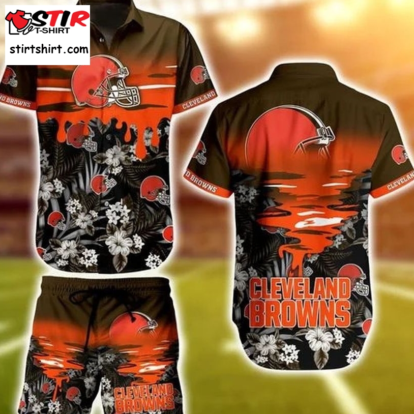 Cleveland Browns Tropical Flowers Hawaiian Shirt, Short  Cleveland Browns 