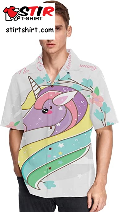 Colorful Horse Unicorn Shirts For Men Short Sleeve Button Down Hawaiian Shirt