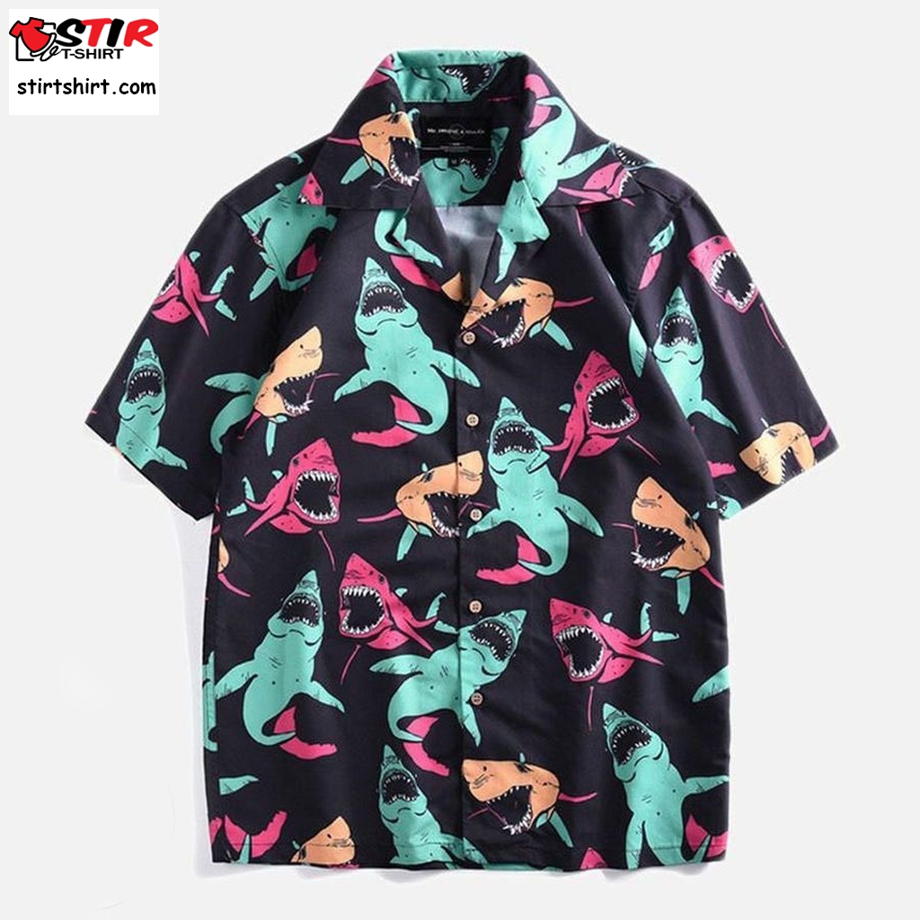 Colorful Shark Mens Hawaiian Shirt