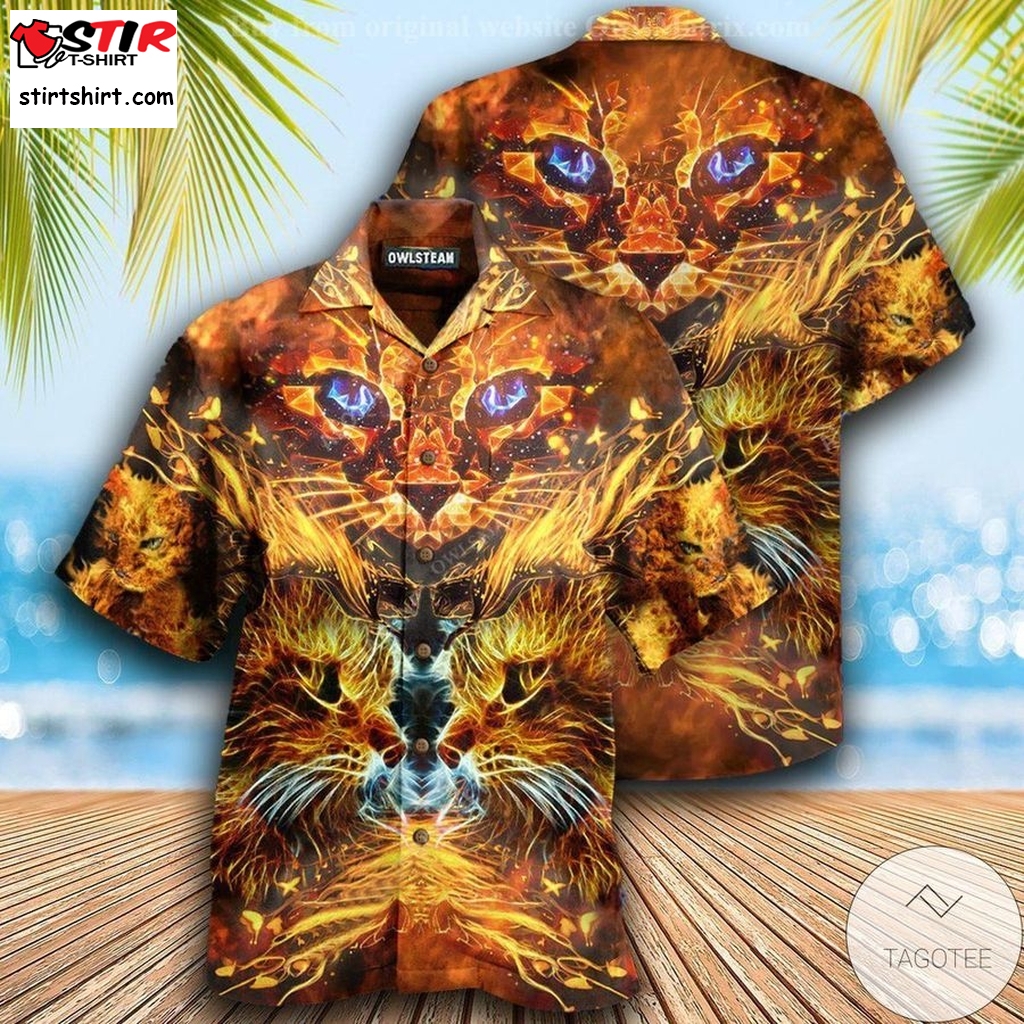 Cool Cat Flaming Cat Hawaiian Shirt  Cool 