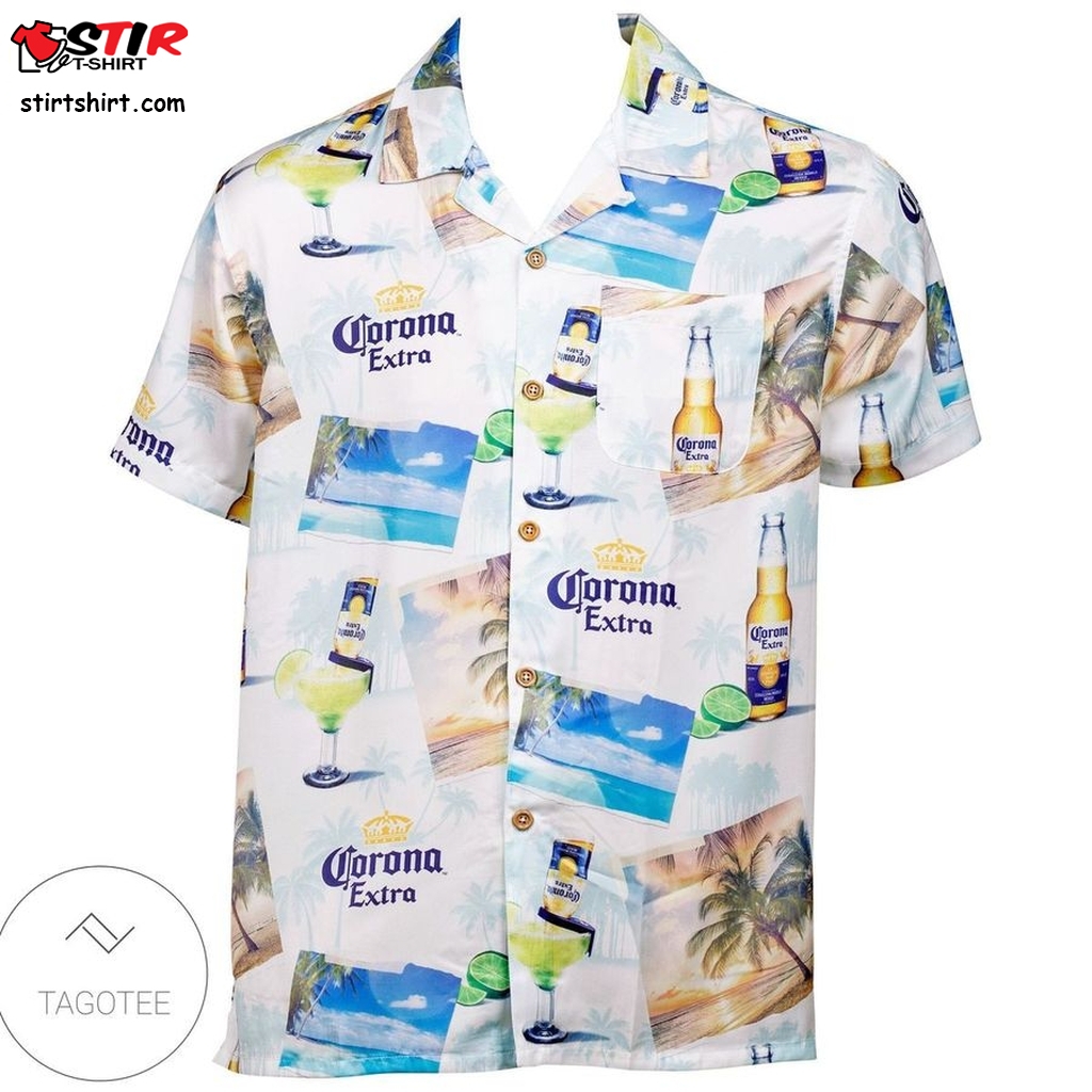 Corona Extra White Hawaiian Button Up Shirt   Operator