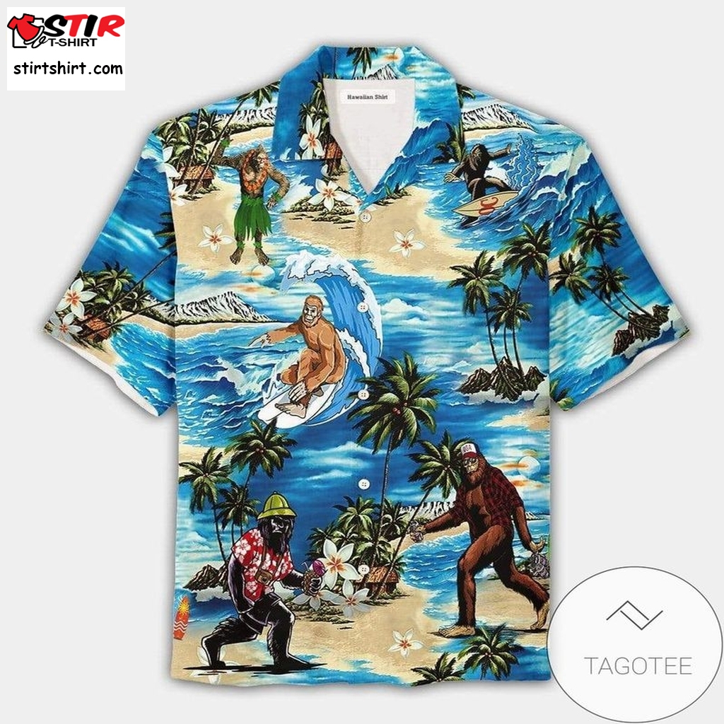 Cover Your Body With Amazing Bigfoot Surfing Enjoy Summer Vacation Tropical Hawaiian Aloha Shirts Dh   With Jeans