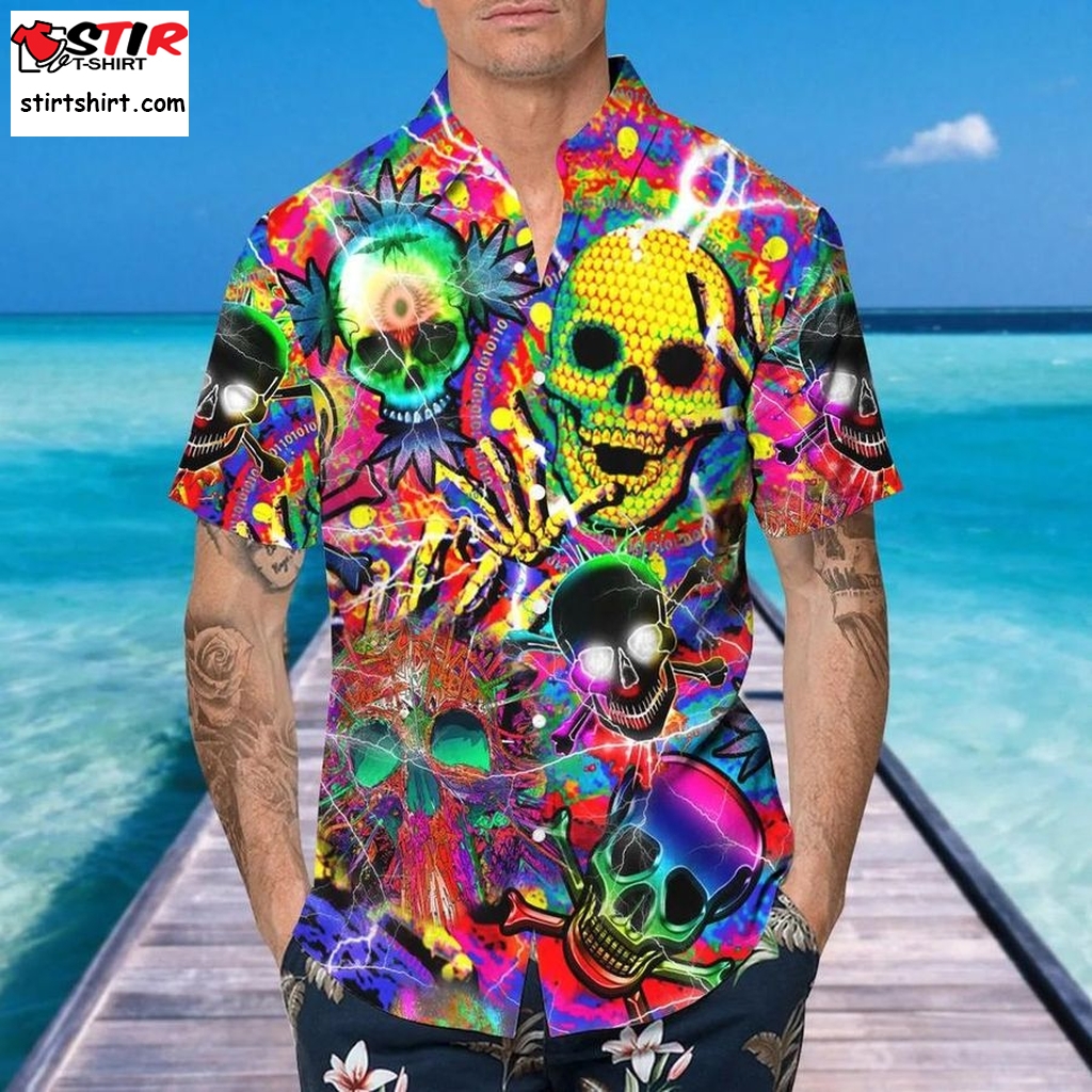 Crazy Neon Skull Hawaiian Shirt, This Trends Summer Beach Shirt For Men Women  Naturday 