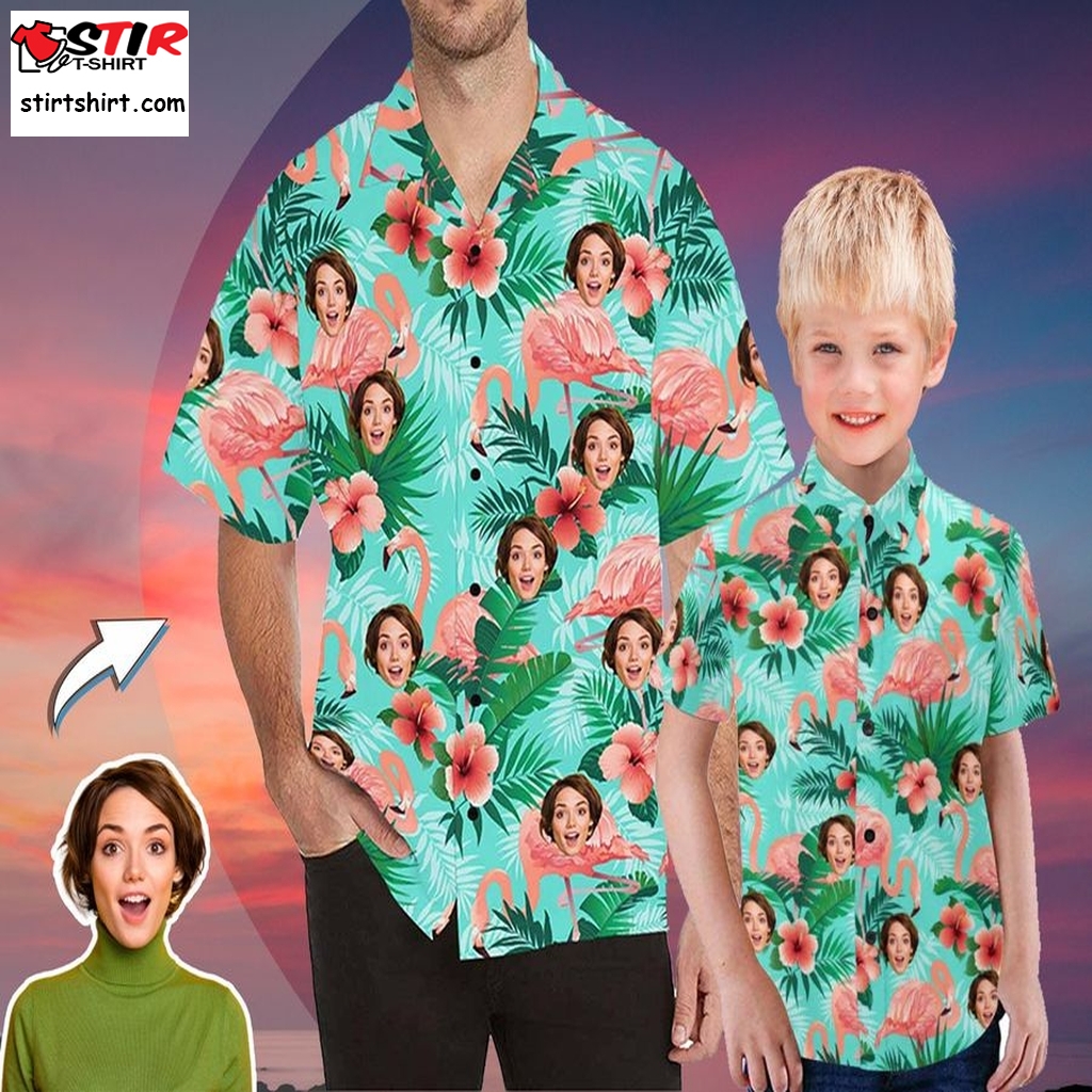 Custom Flamingo Hawaiian Shirt,Personalized Photo Aloha Shirt,Summer Button Down Shirt,Vacation Hawaiian Shirt,Kids Hawaiian Shirt  Kids 