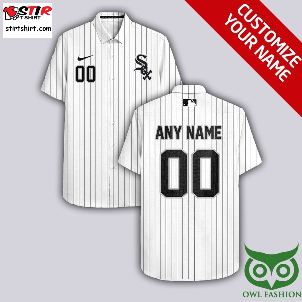 Custom Name Number Chicago White Sox Stripes White Nike Logo Hawaiian Shirt