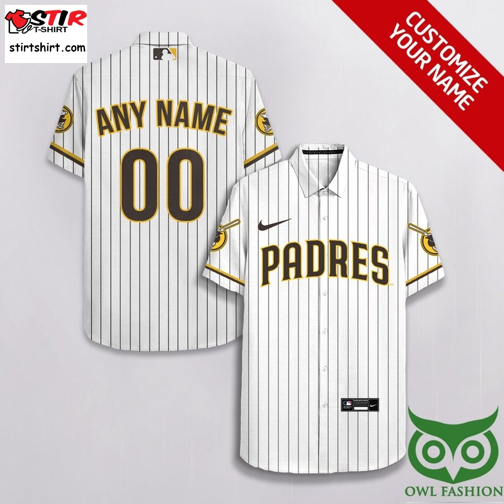 Custom Name Number San Diego Padres White With Vertical Stripes Hawaiian Shirt