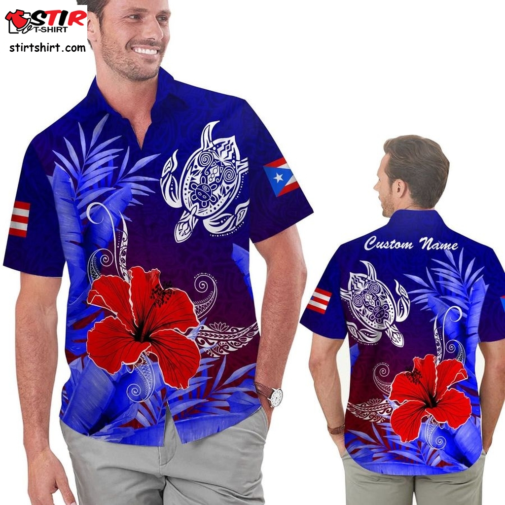 Custom Name Puerto Rico Men Hawaiian Shirt With Taino Turtle Symbol And Tropical Aloha Leaves  Halloween Costumes With A 