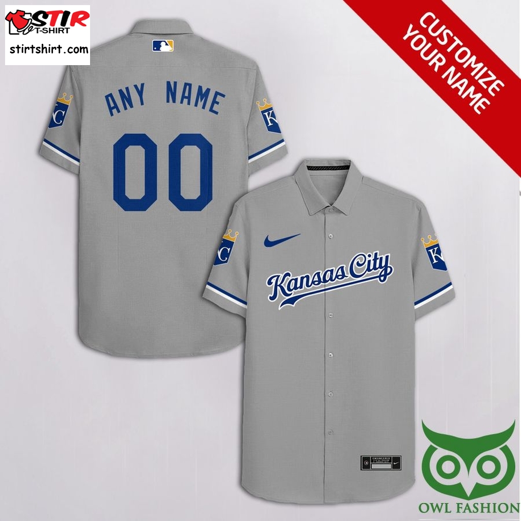 Customized Kansas City Royals Gray With Blue Nike Logo Cassette Hawaiian Shirt