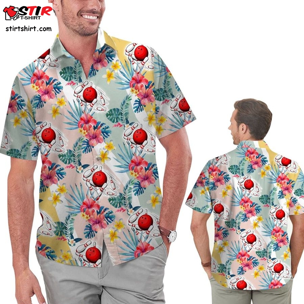 Cute Bowling Hawaiian Floral Hibiscus Men Aloha Tropical Shirt For Bowlers And Sport Lovers On Beach Summer Vacation  Guess 