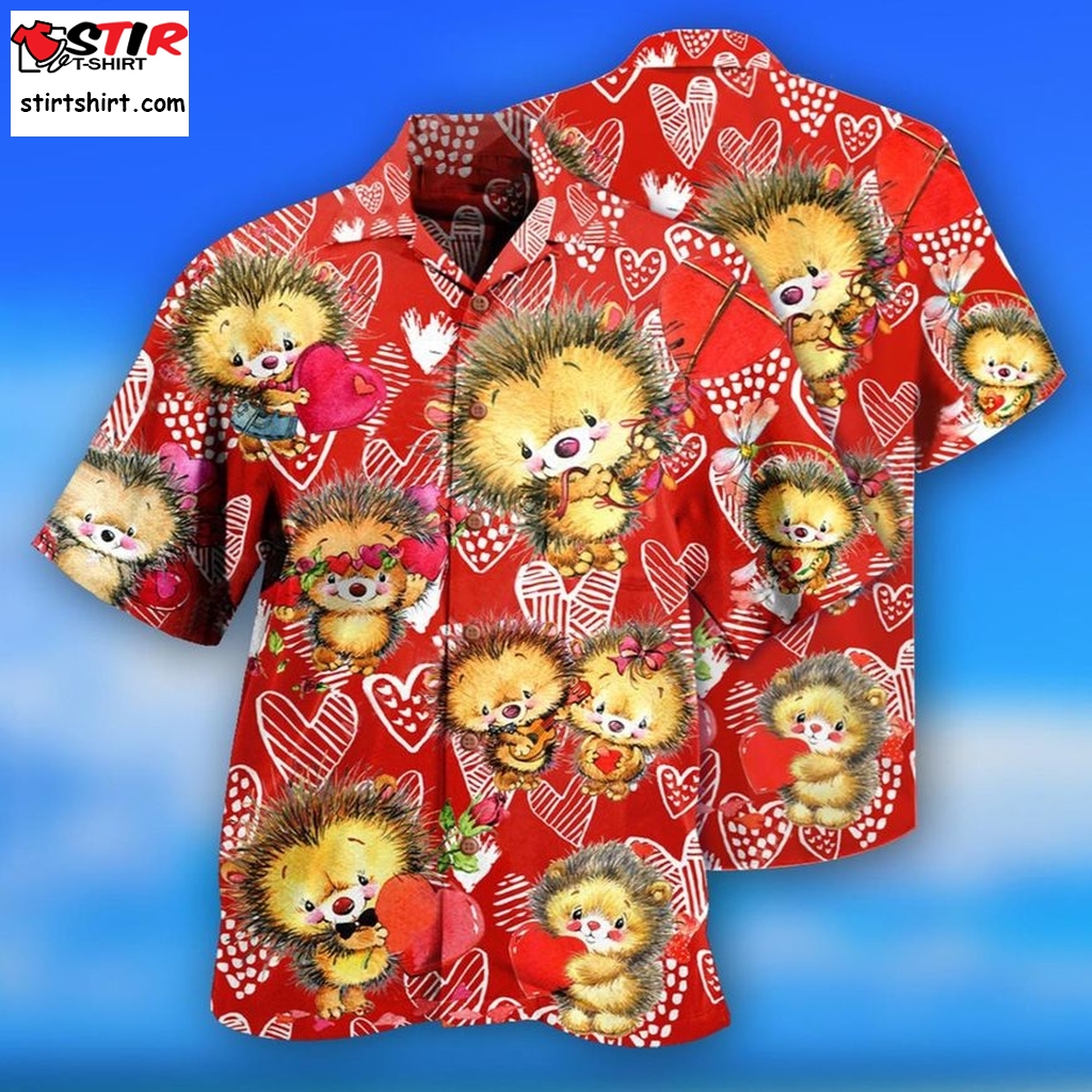 Cute Hedgehog On Valentines Day Hawaiian Shirt  Cute  Outfit Girl