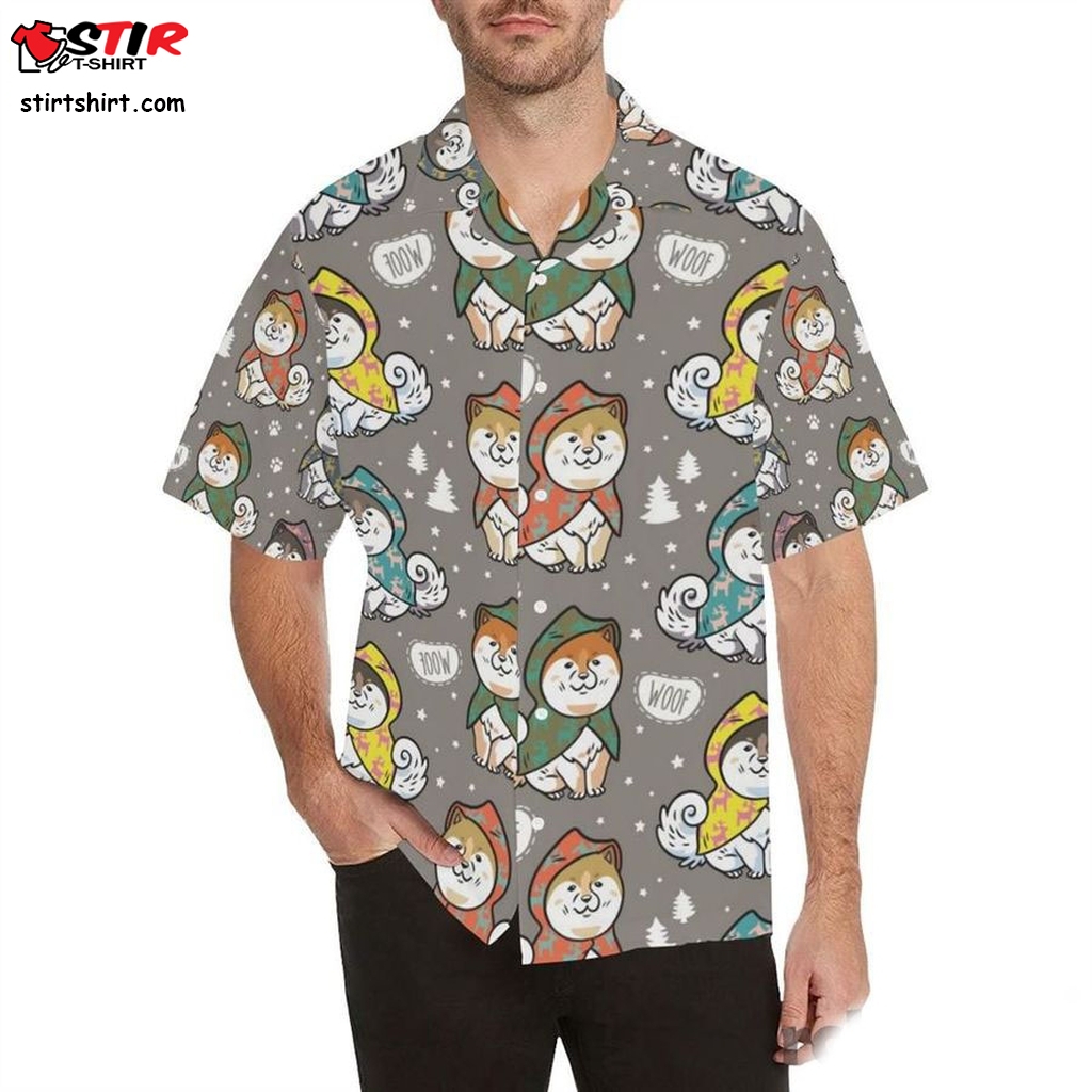 Cute Siberian Husky Raincoat Pattern Mens All Over Print Hawaiian Shirt   Mens s