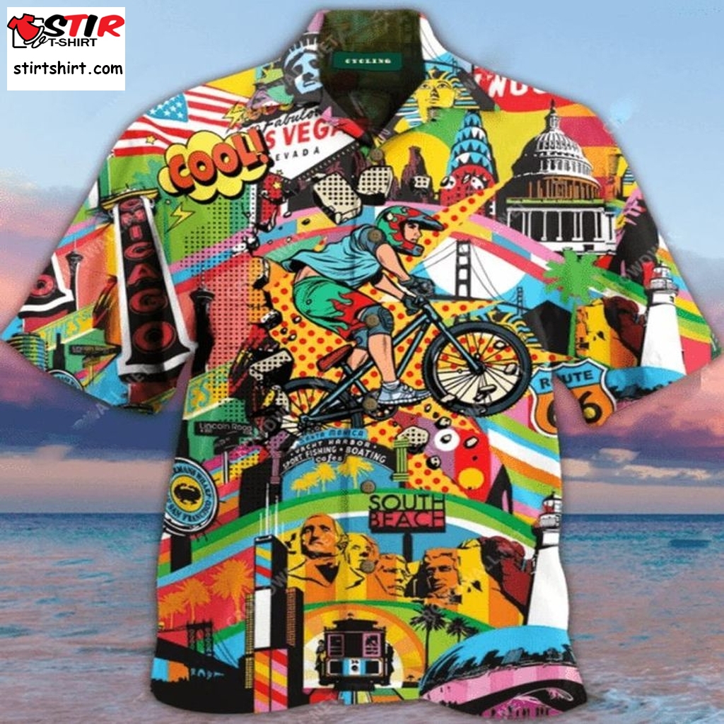 Cycling Colorfull Cool South Beace Shop Short Sleeve Hawaiian Shirt Unisex Hawaii Size S 5Xl