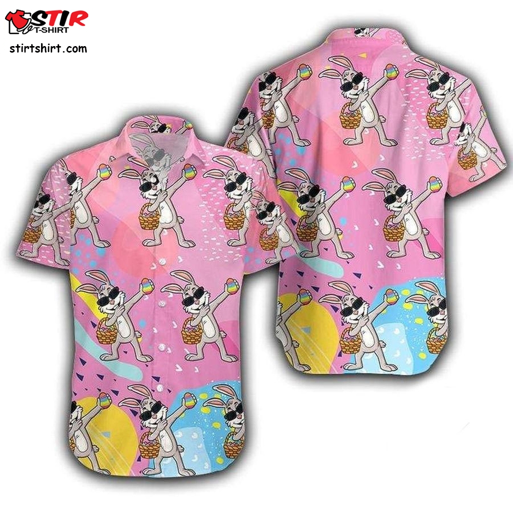 Dabbing Bunny Easter Pink Hawaiian Aloha Shirts 110321L   Pink