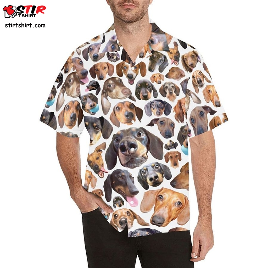 Dachshund Men's Shirt   Casual Button Down Short Sleeve With Collar   Photographic Wiener Dog Portraits   Hawaiian Style   Usa S 5Xl   Outfit Men's