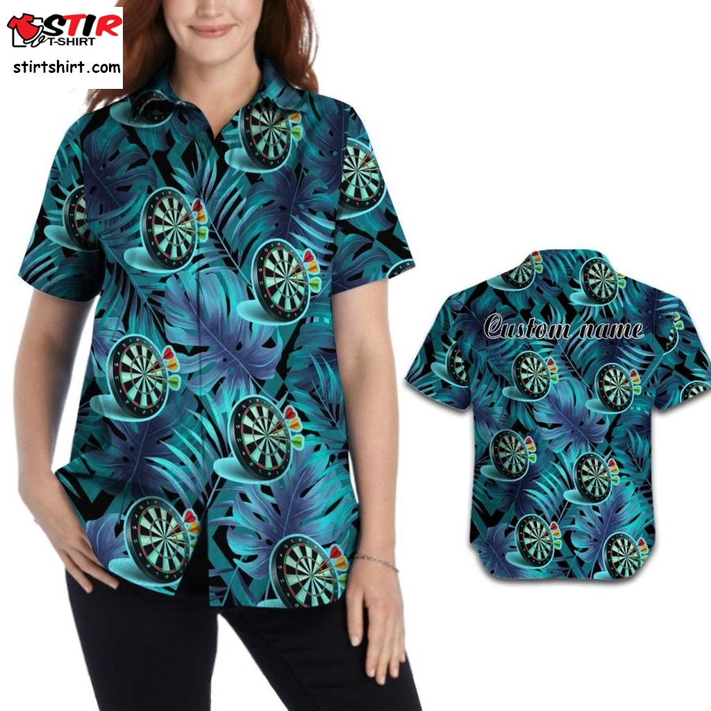 Darts Aloha Floral Tropical Leaves Custom Name Personalized Gifts Women Button Up Hawaiian Shirt For Sport Lovers  Dixxon 