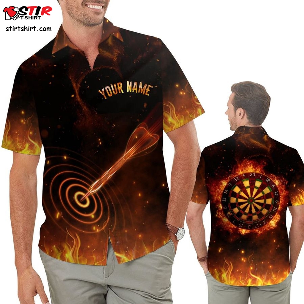 Darts Board In Fire Custom Name Personalized Gifts Men Button Up Hawaiian Shirt For Sport Lovers In Daily Life  Dixxon 