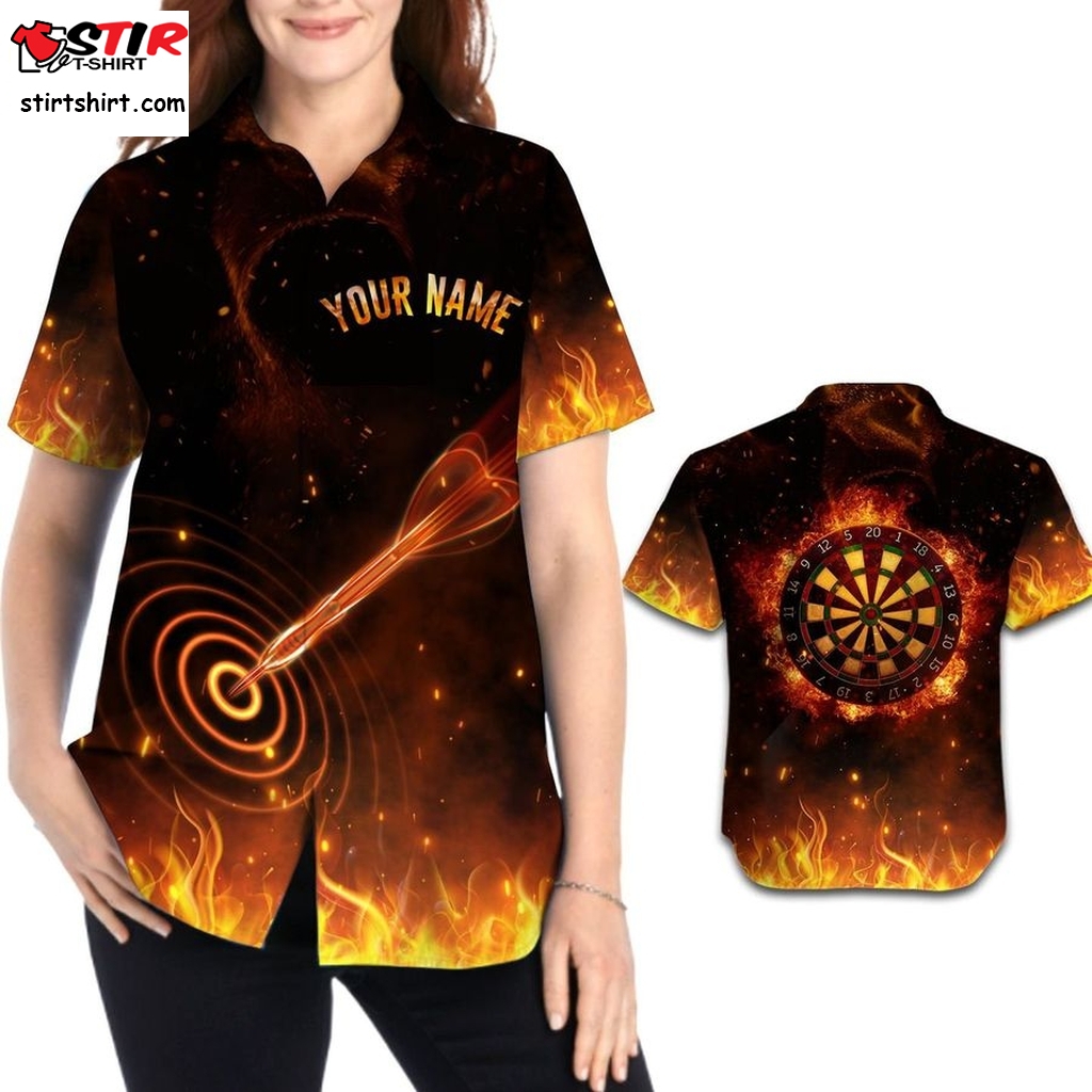 Darts Board In Fire Custom Name Personalized Gifts Women Button Up Hawaiian Shirt For Sport Lovers In Daily Life  Dixxon 