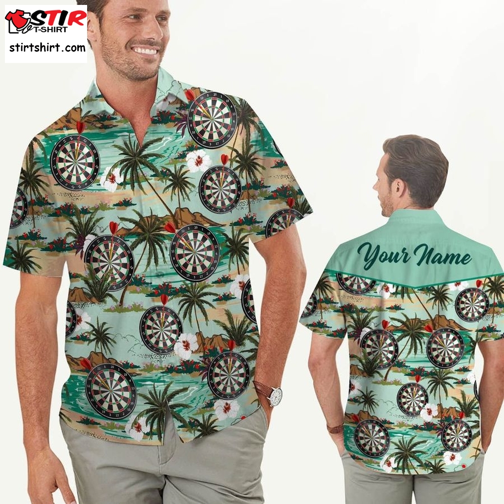 Darts Coconut Tree And Beach Custom Name Men Hawaiian Shirt For Sport Lovers  Dixxon 